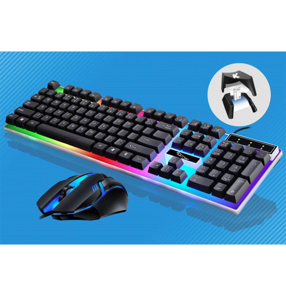 Wired Gaming Keyboard Mouse Set Colorful Backlight Computer Game Keyboard Mouse Gaming Accessories (White)