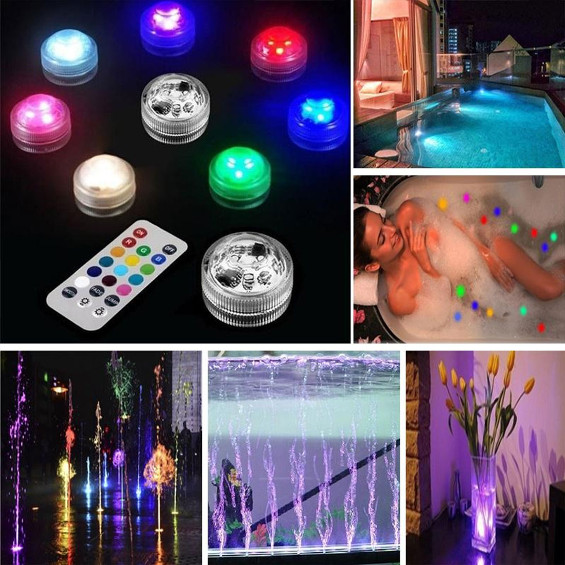 Ip68 waterdichte onderwater led afstandsbediening rgb onderwaterlamp op batterijen nachtlampje voor aquarium zwembad tuin