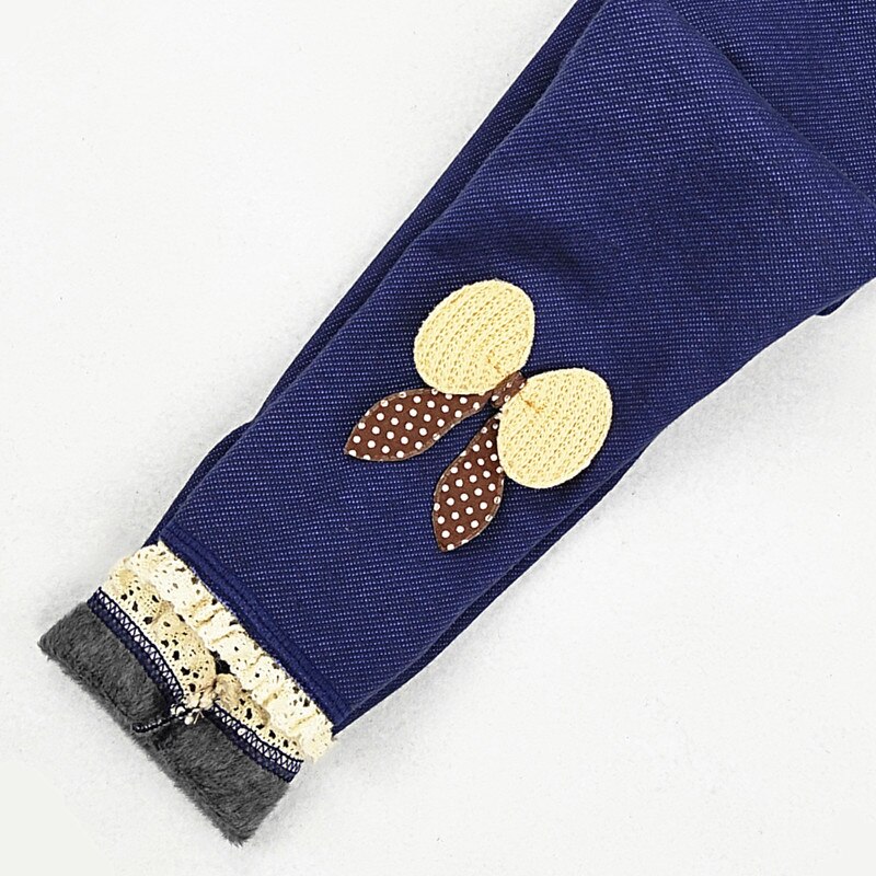 LZH Winter Herbst freundlicher Bogen Spitze Hosen Für Mädchen Samt Gepolsterte Gamaschen freundlicher Hosen Für Mädchen Kleidung 3-10Y: dunkel Blau / 3T