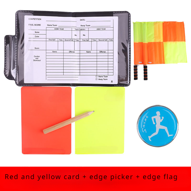 Jeu de cartes d'arbitre de football, drapeau de patrouille d'arbitre, carte rouge et jaune avec crayon, carte d'avertissement de football et cueilleur de bord: Bleu