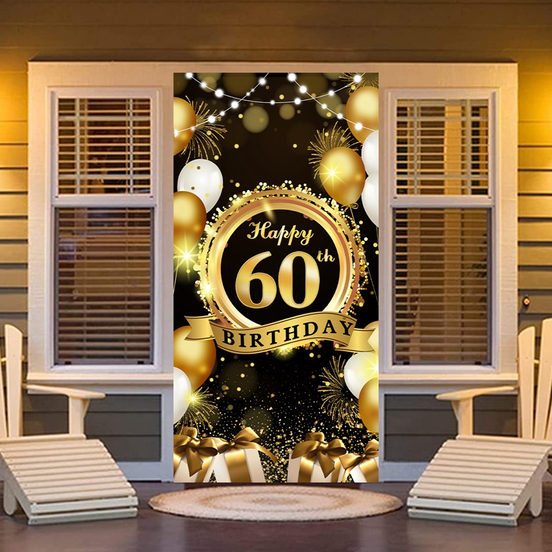 Decoración de de cumpleaños para hombre, camino de mesa, Pancarta, cortina de puerta, 60, 60 años