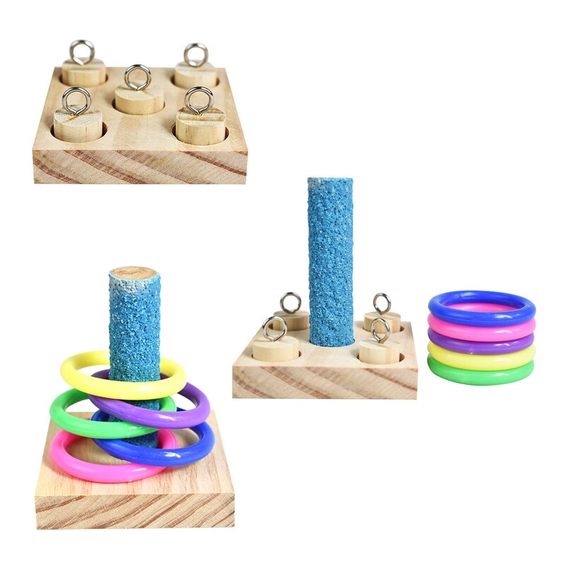 Vogels Papegaai Houten Platform Plastic Ringen Intelligentie Training Chew Puzzel Speelgoed 4X7B