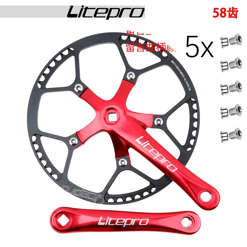 Litepro-Juego de platos y bielas para bicicleta, juego de bielas para bicis plegables 130 BCD BMX de una sola velocidad 130bcd 45 47 53 56T 58 T diente 1x Mtb: crank plus 58 ring
