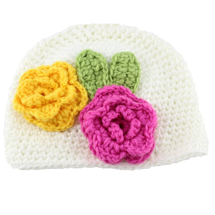 Crochet Handmade Wool Baby Kids Child Two Flower Cap Hat Cute WMZ-1007