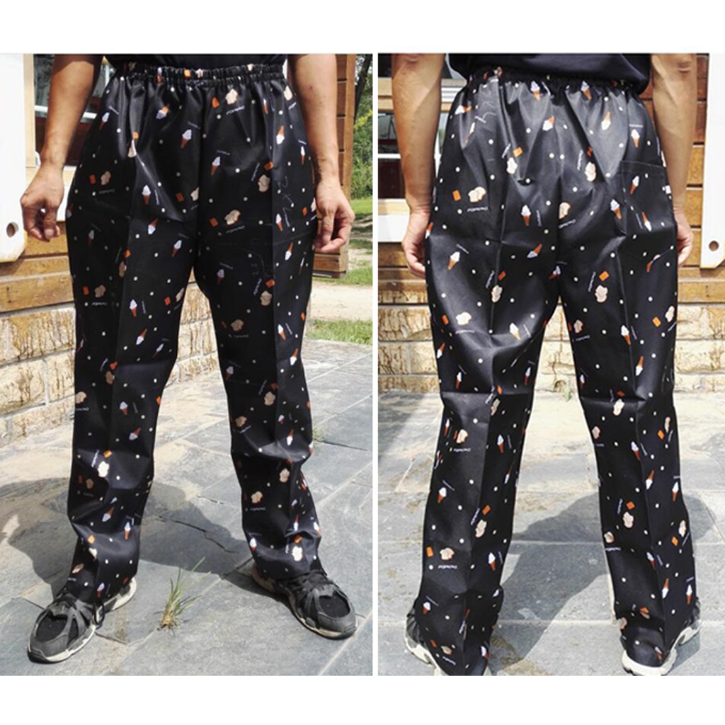 Men Women Baggy Chef Pants Uniform Loose Fit Cargo Pants Restaurant Kitchen Elastic Waistband Work Trousers