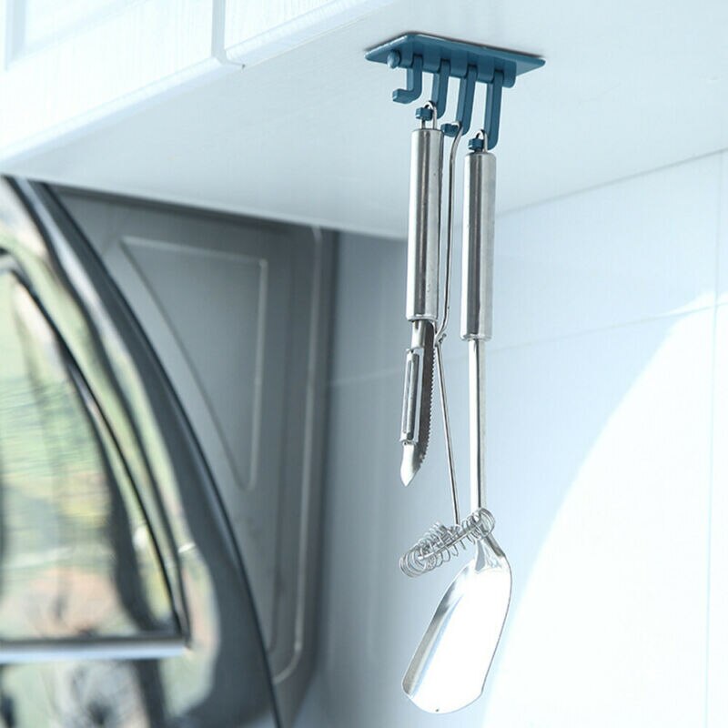 4 Hook Self Adhesive Wall Hooks Clear Strong Sticky Heavy Removable Blue/White