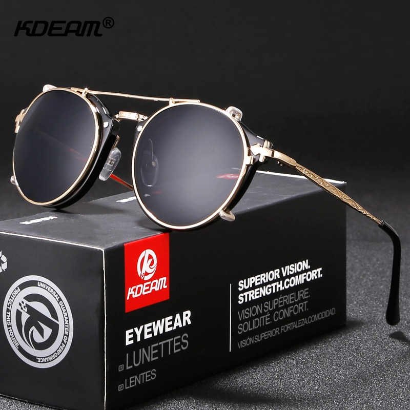 Kdeam Steampunk Clip Op Zonnebril Mannen Ronde Zonnebril Vrouwen Barokke Gesneden Benen All-Matching Size Met Doos