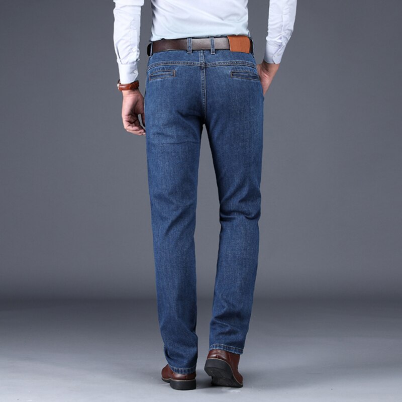 Stijl herenboetiek dikke denim jeans business casual rechte zware heren effen broeken plus maat 30-42