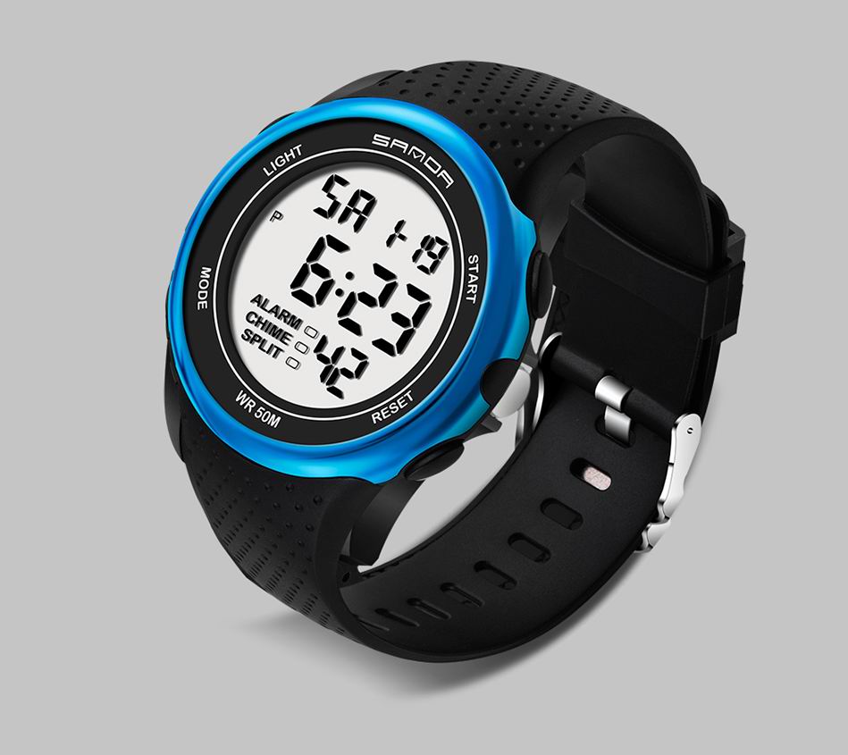 Mens Sports Watches Self Calibrating Digital Watch Waterproof 100m Multifunctional Swim Diver Outdoor Wristwatch: blue
