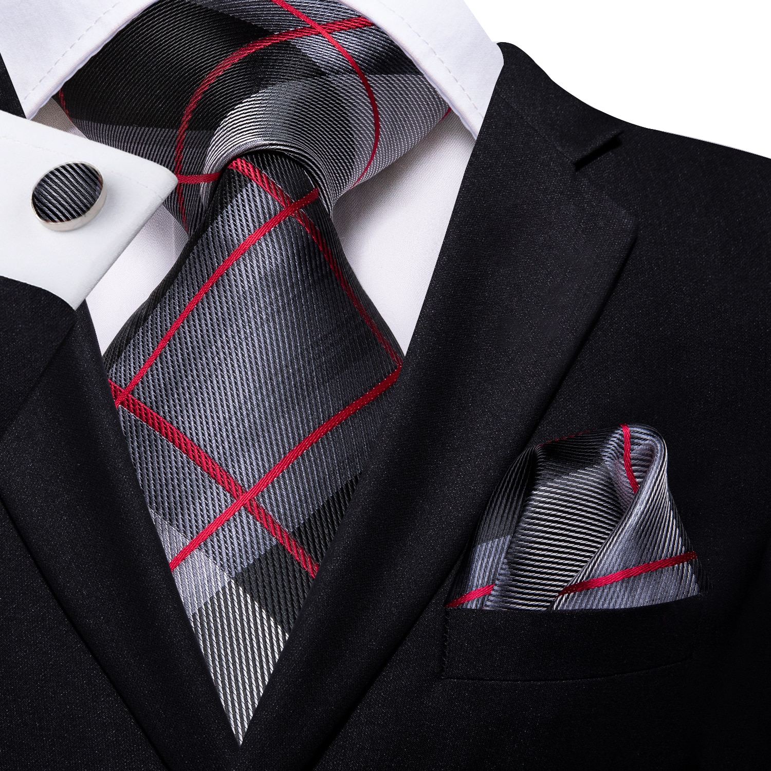 Hi-Tie – cravate à carreaux noirs pour hommes, nouvelle Business, 100% soie, 8.5cm, cravate de luxe formel, mariage de