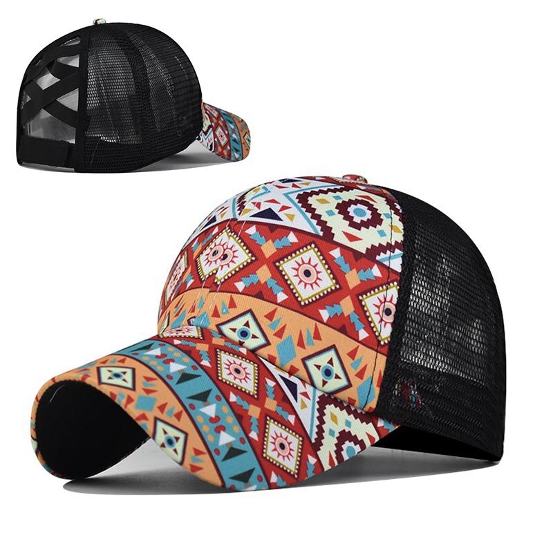 Ponytail Baseball Cap Women Printed Colorful Rhombus Trucker Caps Casual Summer Snapback Hat Glitter Brim Satin Dad hat: 3