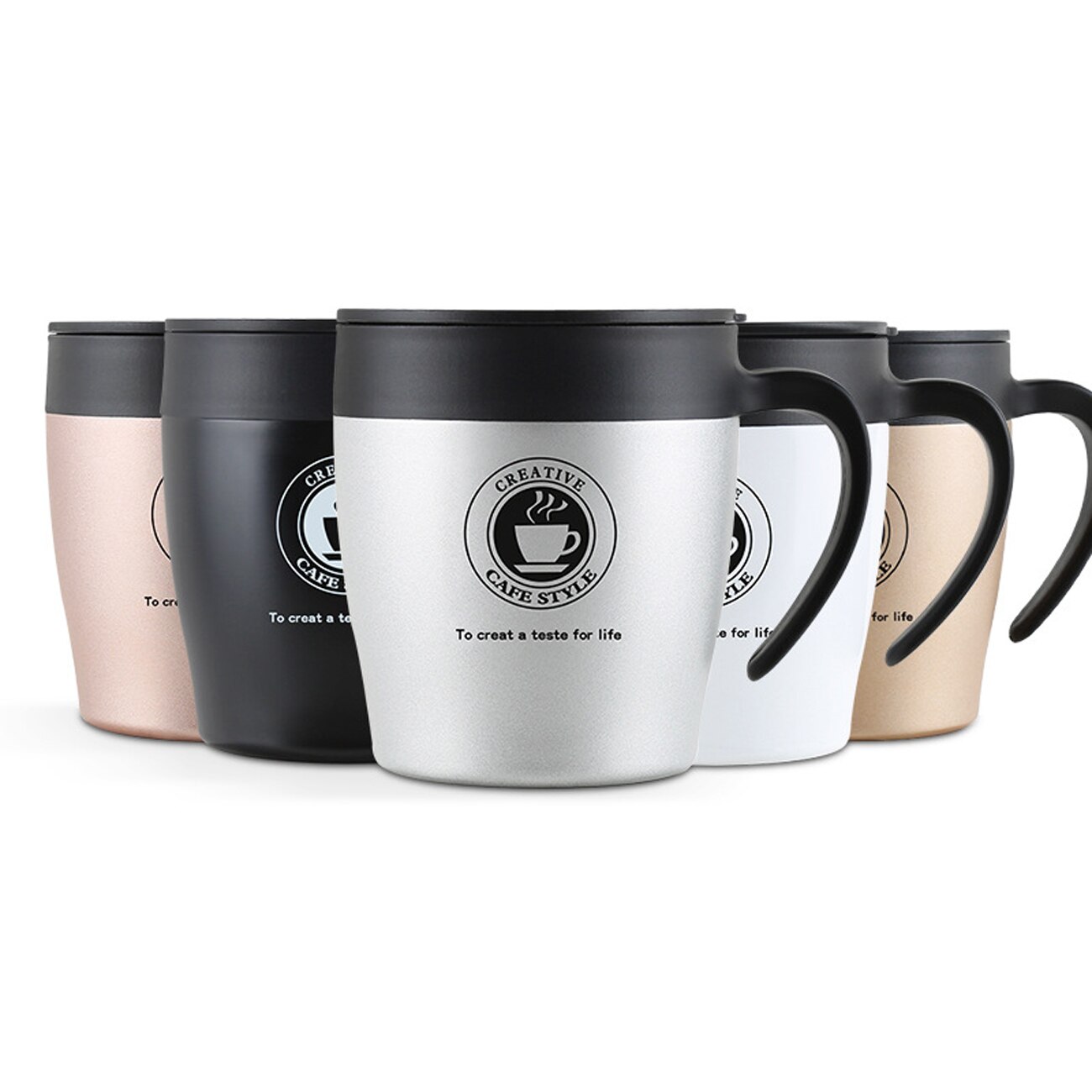 350ML Stainless Steel Coffee Mug Leakproof Non-slip Bottom Reusable Travel Drinks Insulated Cup Coffee Mug with Large Handle
