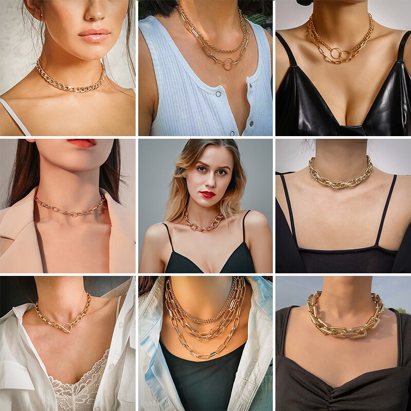 Punk Miami Cuban Choker Necklace Collar Statement Hip Hop Big Chunky Aluminum Gold Color Thick Chain Necklace Women Jewelry