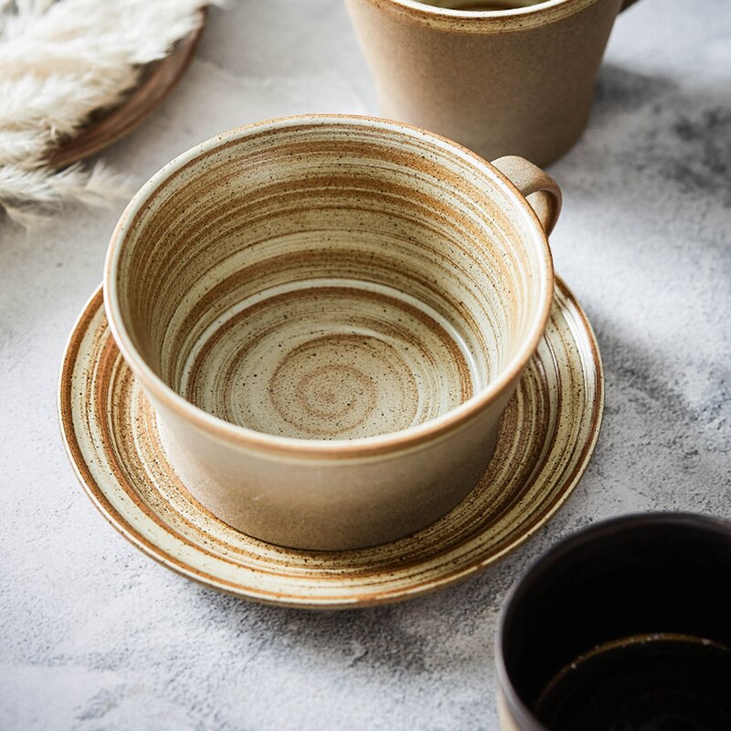 Handmade Retro Coffee Cup Stoneware Coffee Cup and Saucer Set Art Cup and Saucer Dessert Milk Water Cup Breakfast Cup