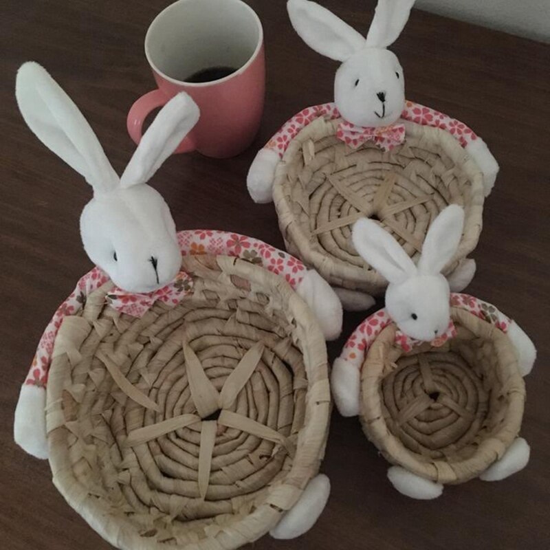 Cute Rabbit Storage Baskets Easter Rabbit Straw Basket Egg Basket Decoration Easter Home Decoration Ornaments