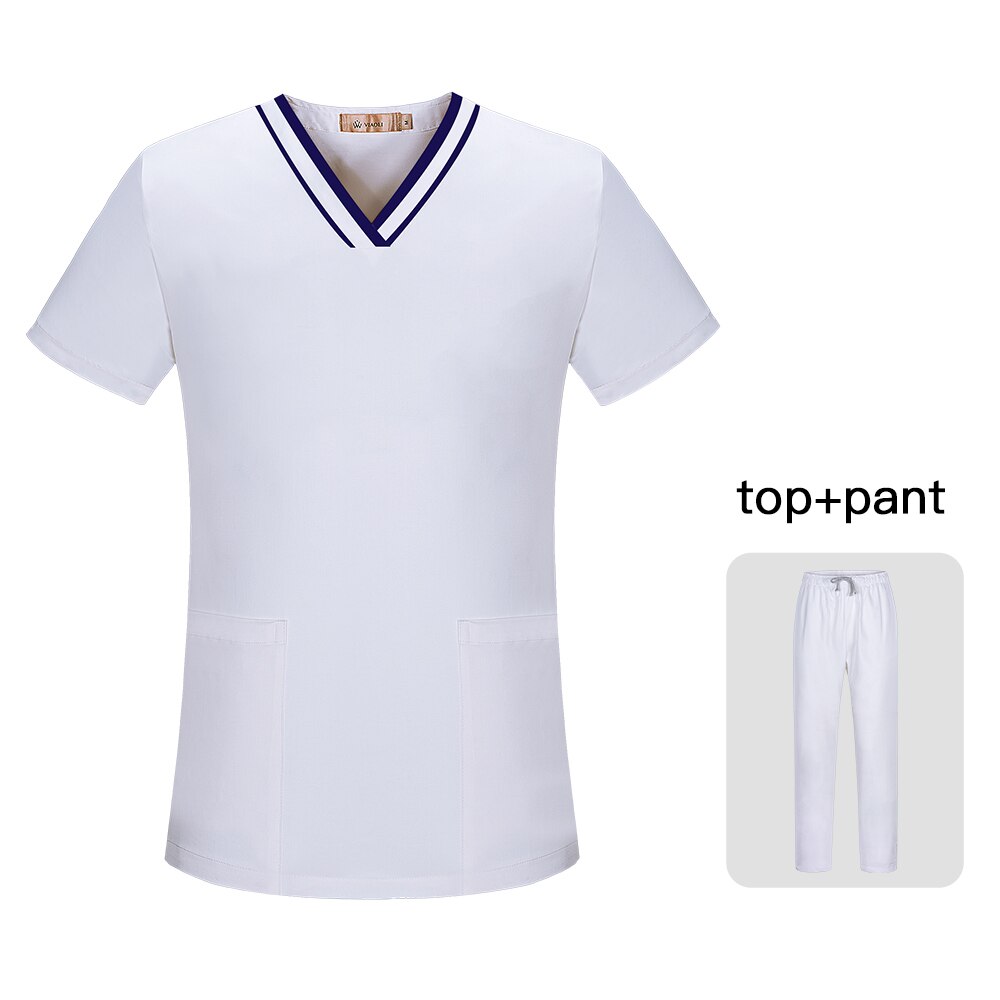 Gesundheit Service Arbeits Uniformen Kurzarm V-ausschnitt Peelings Anzug Tops + Hosen Scrubs Kleidung Männer Arbeitskleidung Scrubs Frauen Spa Uniformen: White / XL