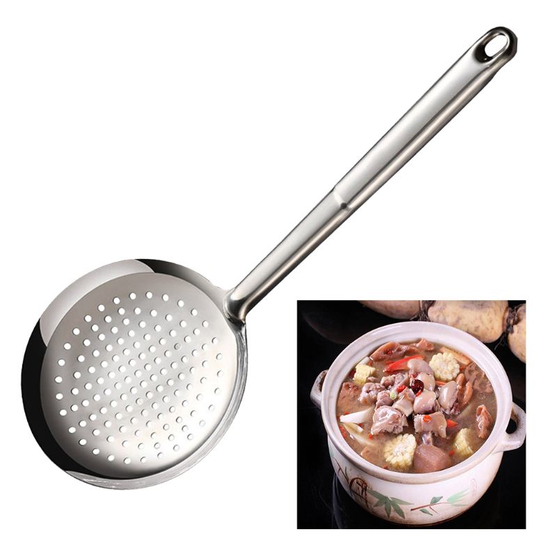 Cuchara espumadora ranurada de mango largo, colador de acero inoxidable, cuchara para Cocinar en casa