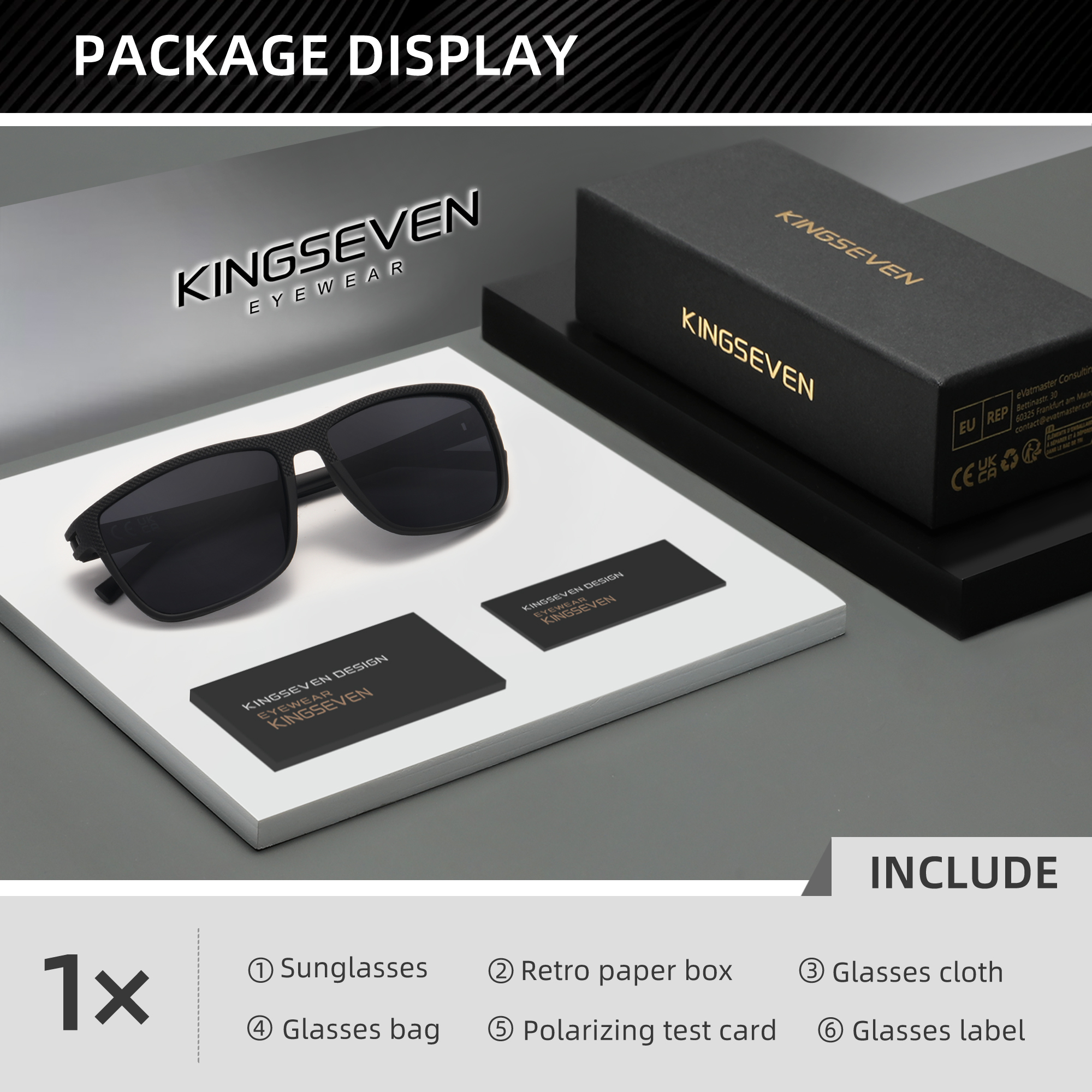KINGSEVEN Gafas de sol polarizadas Anti-UV400 para hombre, gafas cuadradas de para conducir, gafas para mujer UV400: Negro