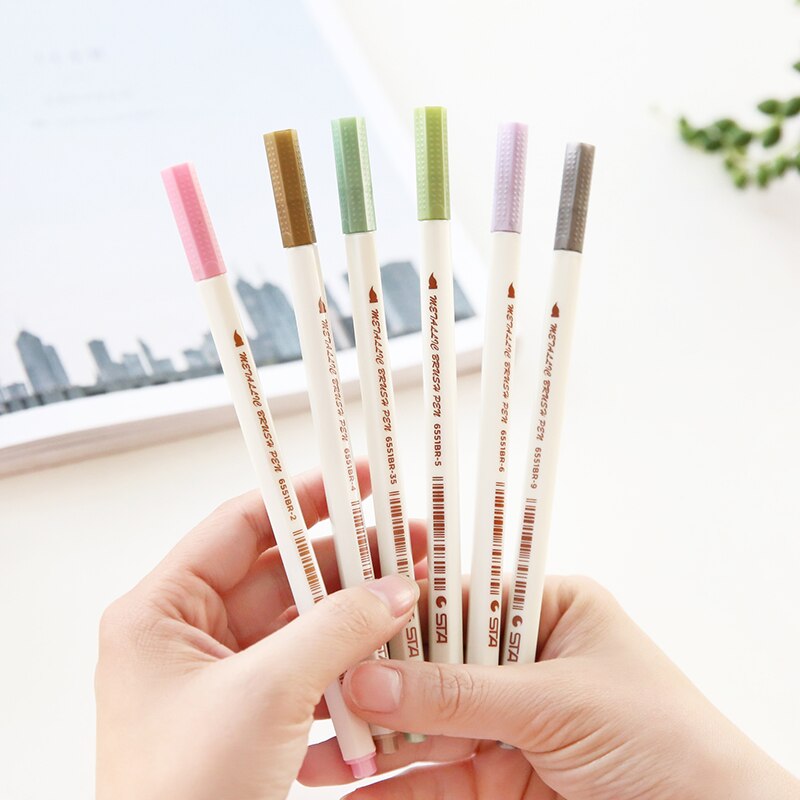 10 colores/caja Kawaii papelería revestimiento suave adornos para álbumes de fotos pluma de pintura de Metal rotulador fluorescente Color plumas de