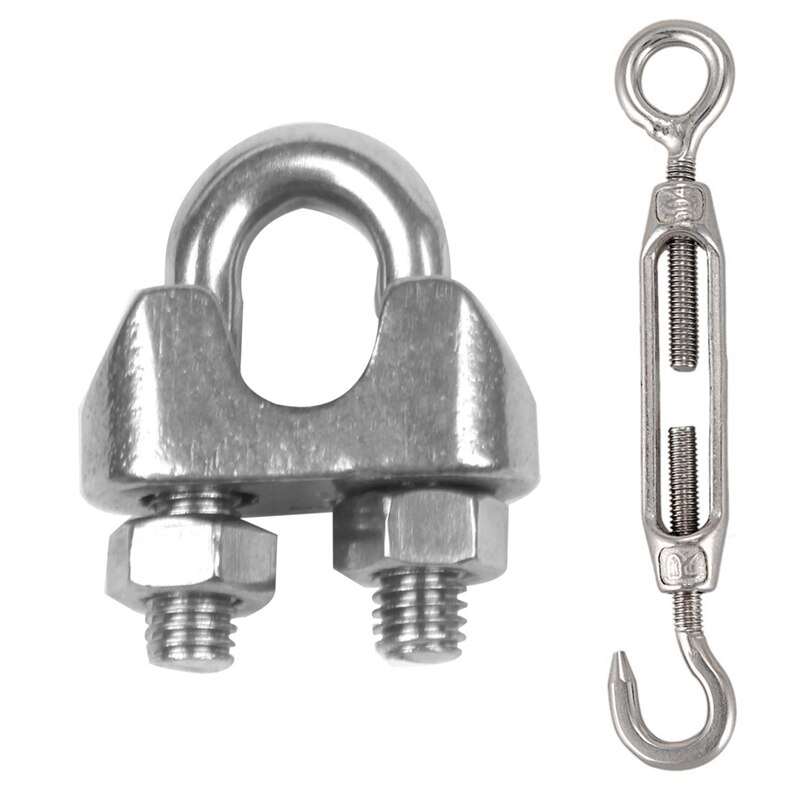 12 Stuks Kabel Kabelklem Clips M4 Haak & 5 Pcs Eye Spanschroef Draad Touw Spanning