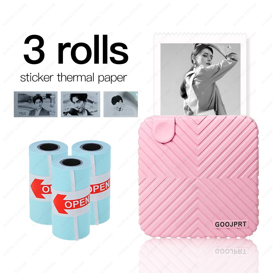 Mini Pocket Photo Printer Mobile phone Photo Printer Portable Handheld Printer for iOS and Android System for Kids Children: PK add 3 Stick Paper