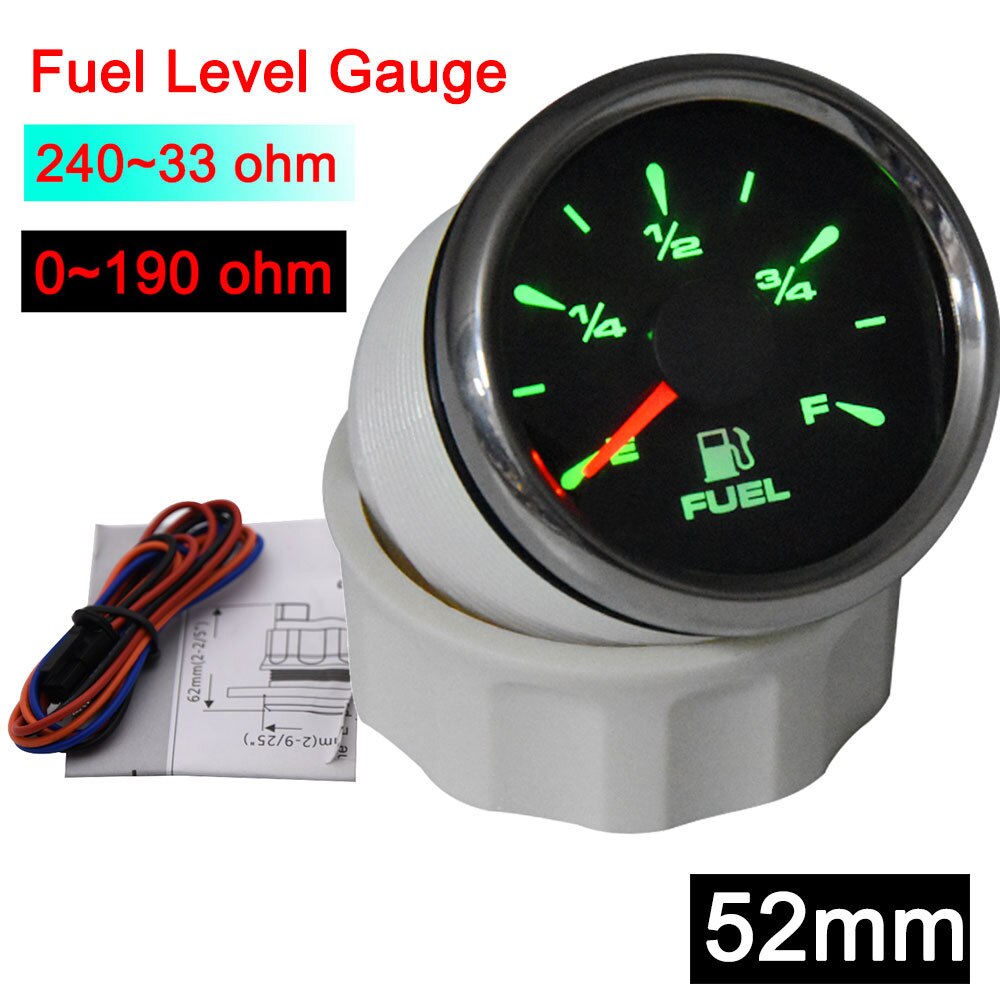 HD 52mm Auto Fuel Level Gauge 0-190ohm Fuel Level Meter 9-32V 7 Colors Backlight Marine Fuel Gauges Level Sensor Sending Unit: Default Title