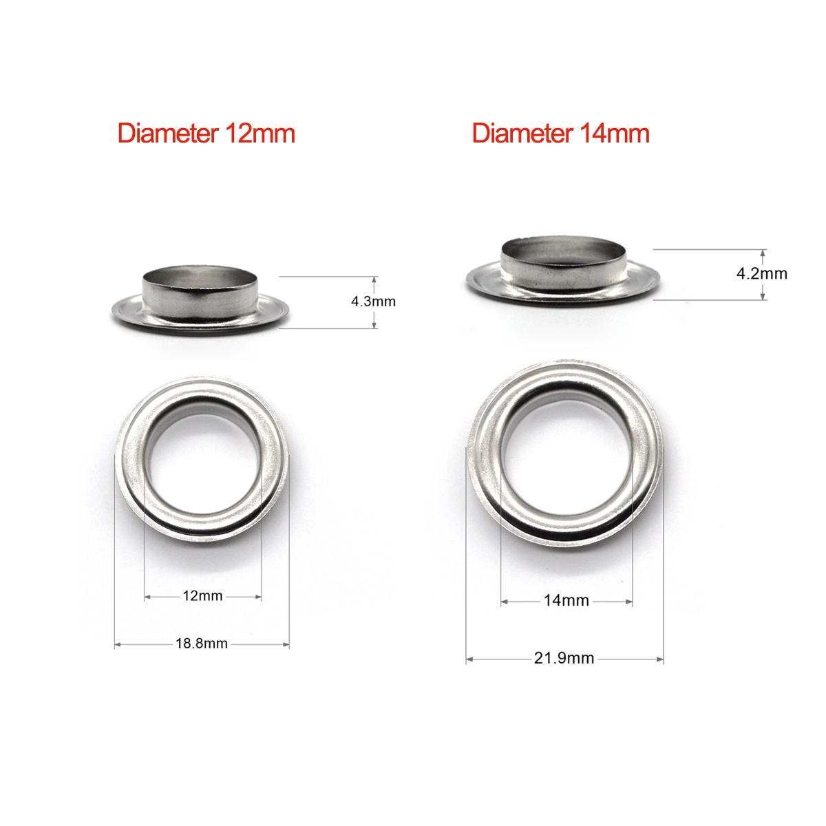 30 juegos de ojal de borde plano plateado de Material de latón de 12mm y 14mm con arandela para zapatos artesanales DIY de cuero, accesorios para tapa de cinturón