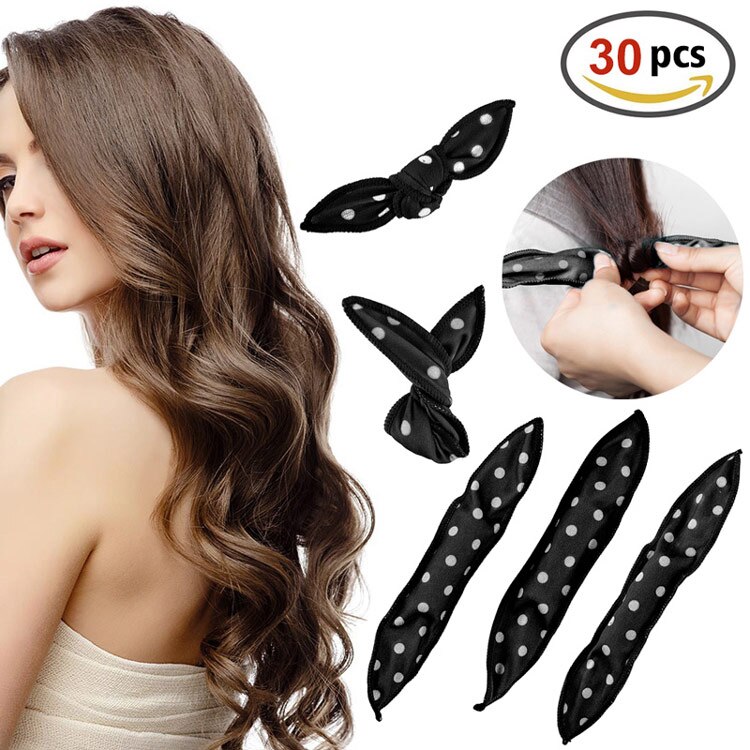 30 st svamp flexibelt skum hår papiljotter gör det själv hår styling verktyg mjuk sömn kudde hår rollers set magisk hårvård: Svart