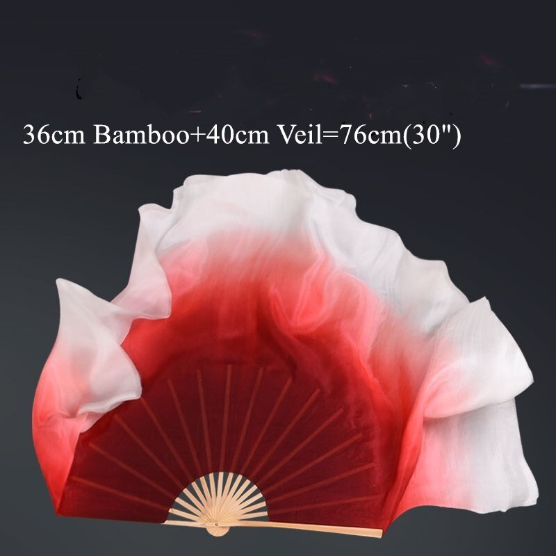Burgundy White Silk Veil One Pair Women Large Colorful Flowy Silk Dance Flutter Fan Veil Hand Painted Flag Streamer Belly Dance: S / Silver