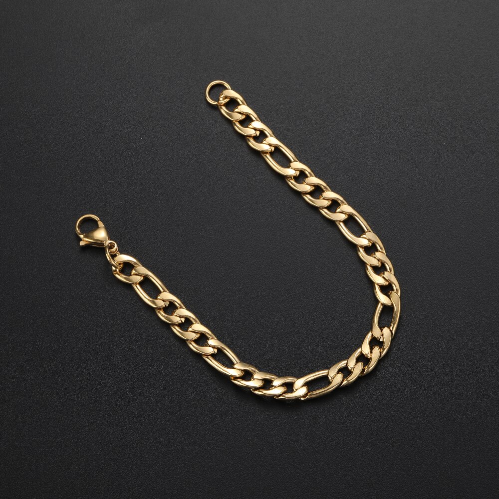8Mm 316L Rvs Plated Gold Figaro Ketting Armband Mode Mannen Link Armband Party Sieraden Lengte 20Cm