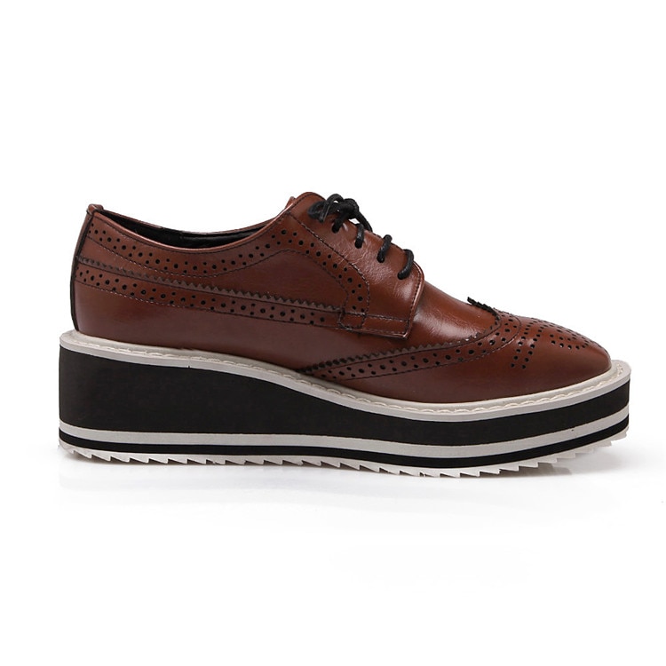 Pxelena british snørebånd preppy flad platform oxfords til kvindelige kvinder brogues wingtip platform creepers sko fretworkplus str.