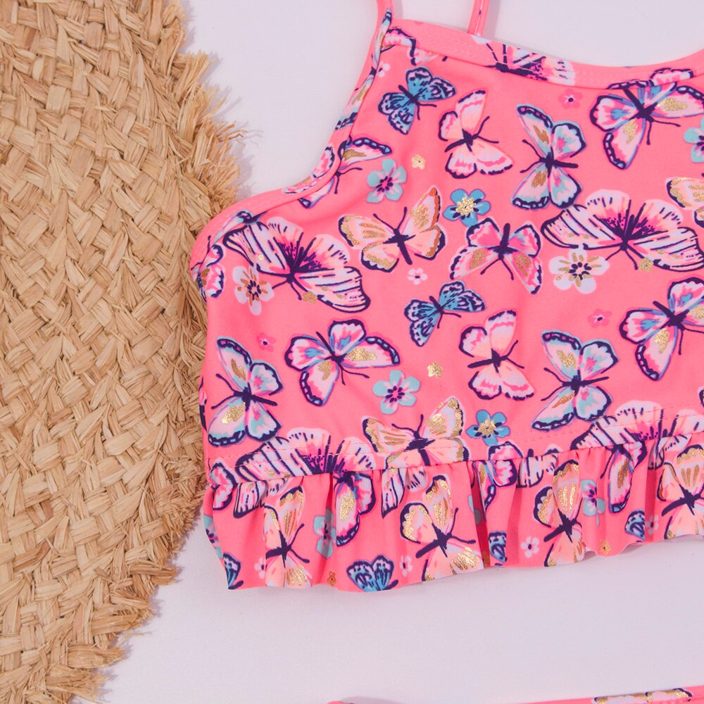 Flounce Girl Swimsuit Kids Butterfly Print Girl Bikini Set Two Piece Children's Swimwear 2-8 Years Girls Bathing Suit Beachwear