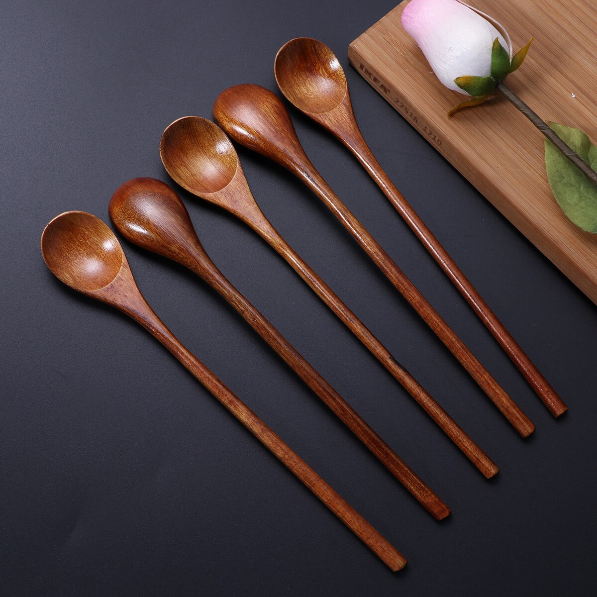 5 Stuks Eco Natuurlijke Houten Lepel Set Voor Eten Mengen Roeren Koken Koffie Demitasse Thee Dessert