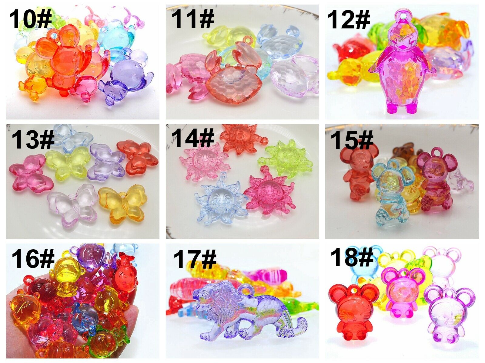 10 Transparent Acrylic Cute Cartoon Animal Pendants Various Charms Kids Craft