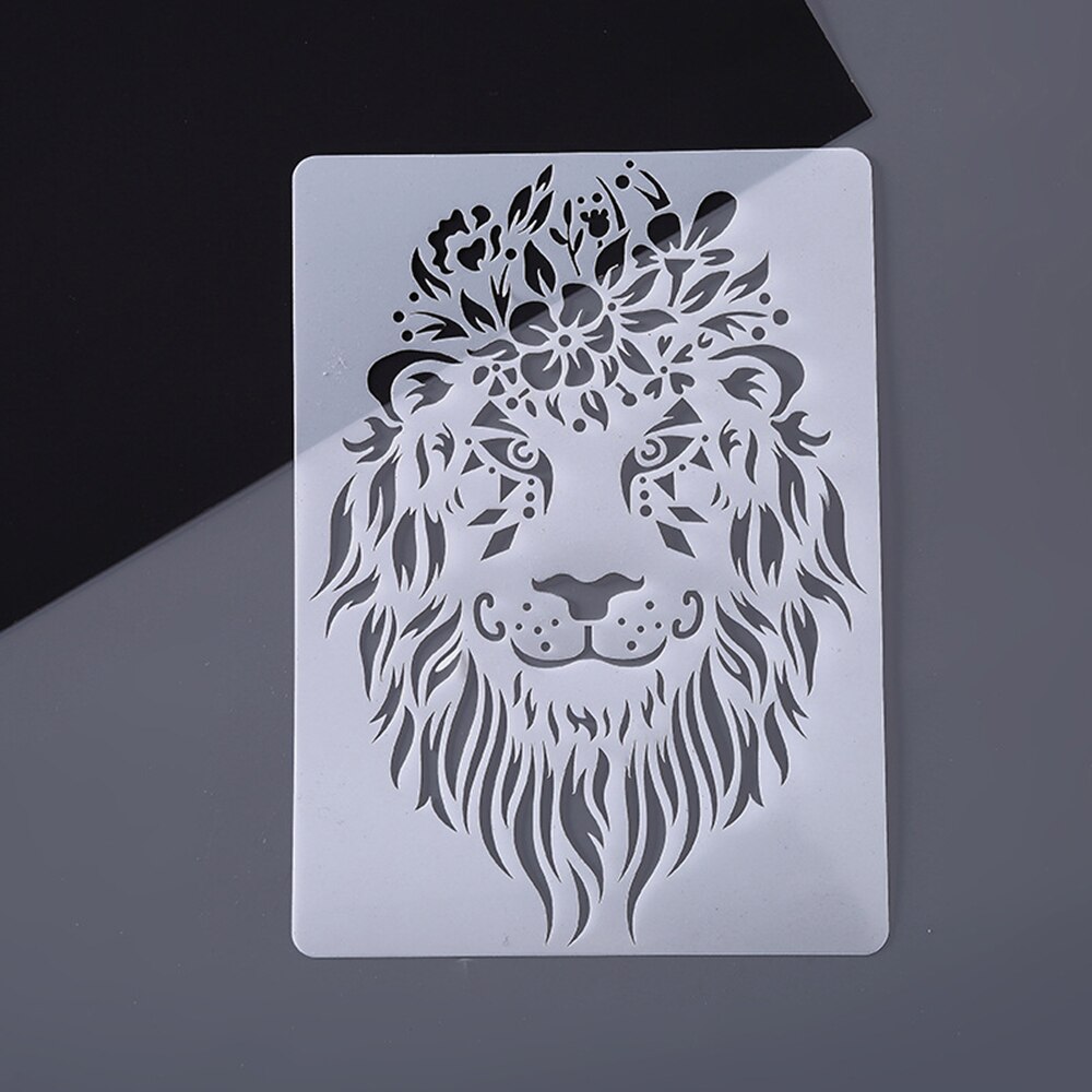 Animal Series Hollow Painting Stencils A4 Lace Ruler Drawing Template Stencils for Diy Scrapbooking Plastic: lion