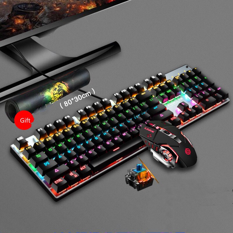 4 In 1 3 In 1 Mechanical Gaming Keyboard and Mouse Mixed Color Backlit Real Mechanical Keyboard Mouse Headphone for PC Gamer: SMT3C478Black3in1