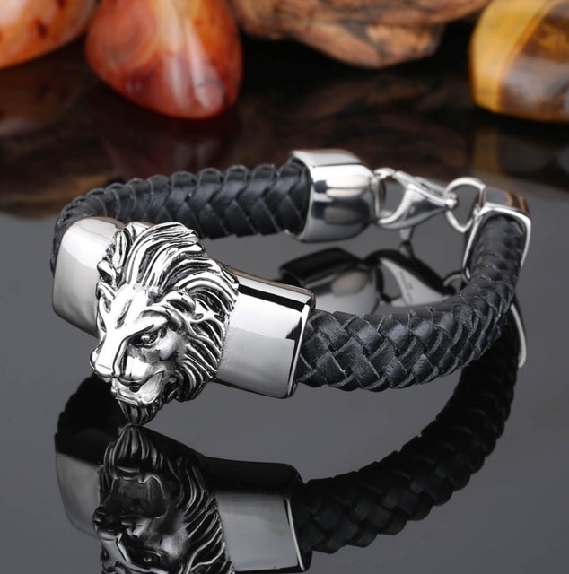 Overdrijving Rvs Ketting Gouden Leeuwenkop Punk Armband Voor Mannen Sieraden: A7509-Black