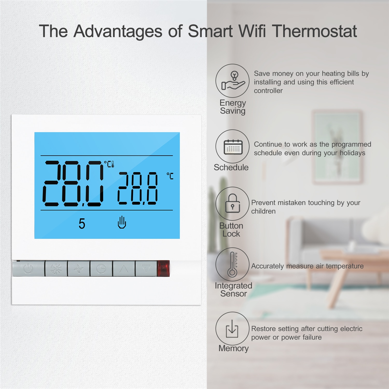 Programmable Smart Thermostat for Water Heating Large LCD Screen with Backlight Water Foor Heating Temprature Controller