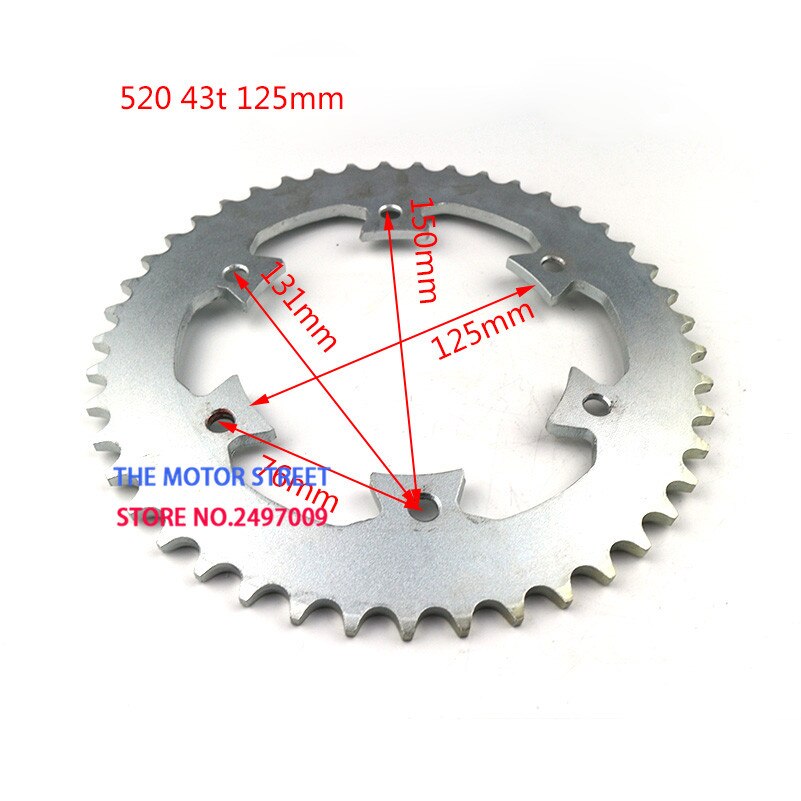 520 kæde 43 tænder 6 huller indvendig diameter 125mm bageste kæde kædehjul til motorcykel abe cykel motorcykel: 530 43t 125mm