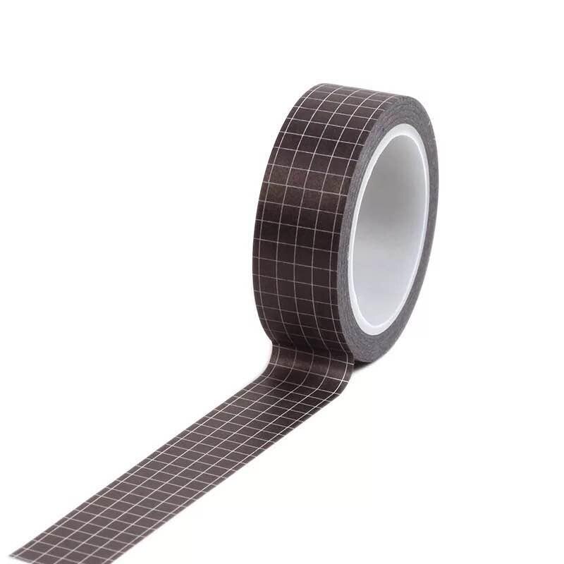 10m farverigt gitter washi tape japansk papir diy planlægger 1.5cm bredt maskeringstape klæbebånd klistermærke dekorativt papirbånd: Sort