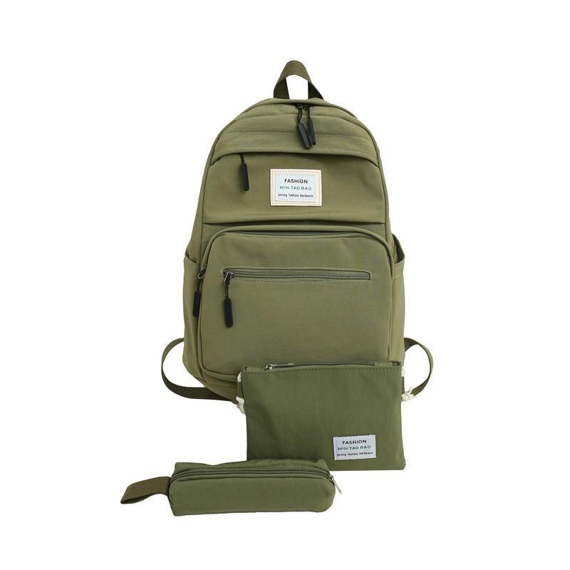 3set Solid Color School Bags Casual Women Backpack Shoulder Bag School Bags For Teenager Girl Mochilas Female Backpack: 2Green-3set