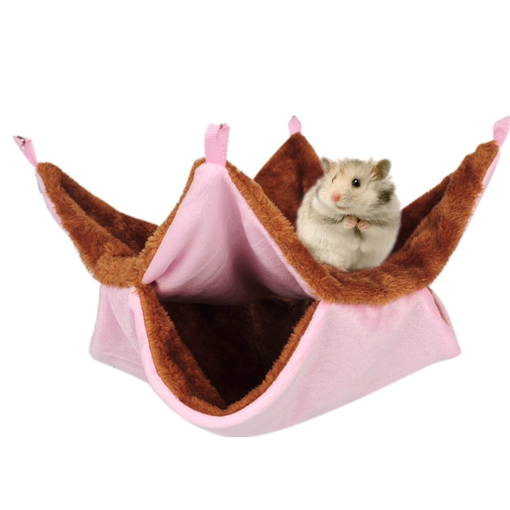 Double Layer Hamster Hammock Plush Warm Bed Rat Hammock For Hamster Nest Sleeping Bag Hanging Tree Beds Guinea Pig Hamster Cage: Pink / S 20x20cm