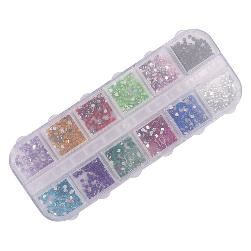 Joylove 2 Mm 12 Kleuren Nail Decoratie Ronde Box Set Steentjes Shinny Nail Art Decoraties