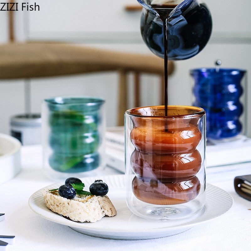 220ml gennemsigtige kopper moderne dobbelt glas varmebestandig isoleringsfarve kaffekop mælk te frugtjuice drink cisterne