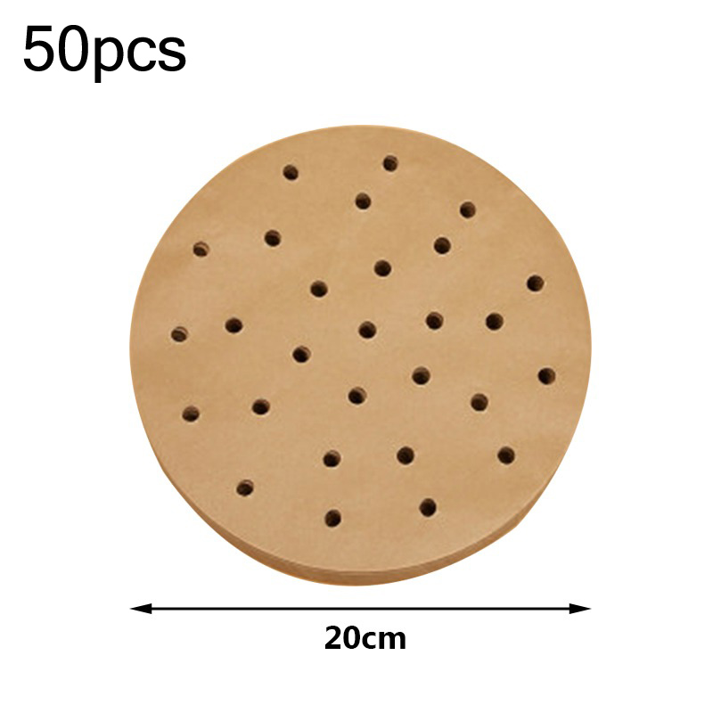 Feuilles de papier jetables pour friteuse à Air, 15CM, 18CM, 20CM, 23CM, ronds et carrés, papiers à huile, pâte de bois, ustensiles de cuisine, 6, 7, 8, 9 pouces: 50pcs 20cm 8inch A