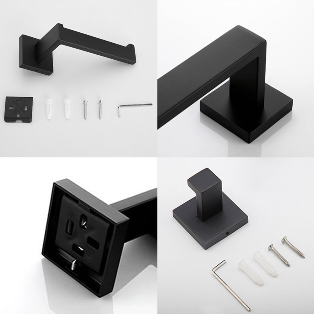 Matte Black Stainless Steel Bathroom Hardware Sets Robe Hook Towel Bar Toilet Paper Holder Bathroom Accessories Sets