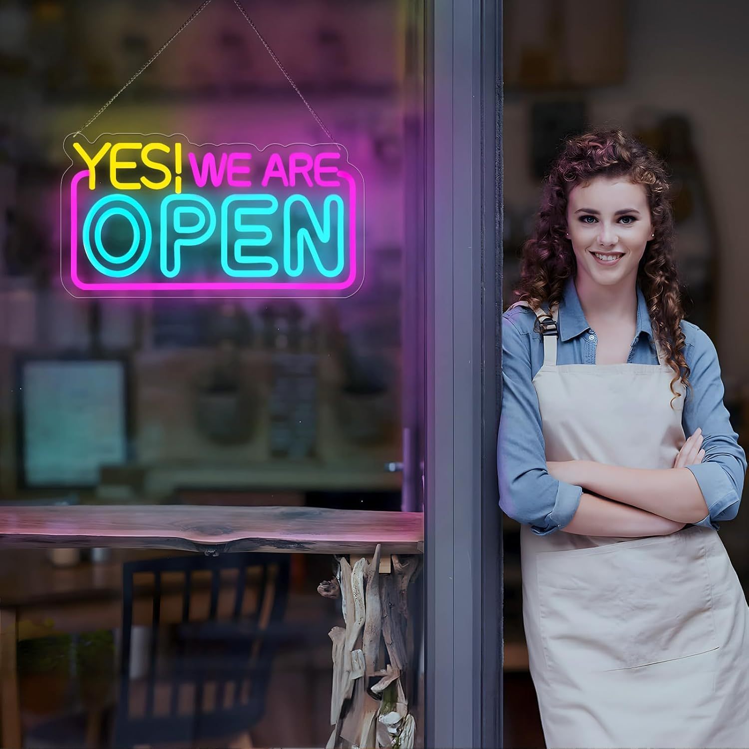 Yes We Are Open Insegne luminose a LED dimmerabili al neon, Decorazioni murali, Alimentatore USB, Controllo pulsanti