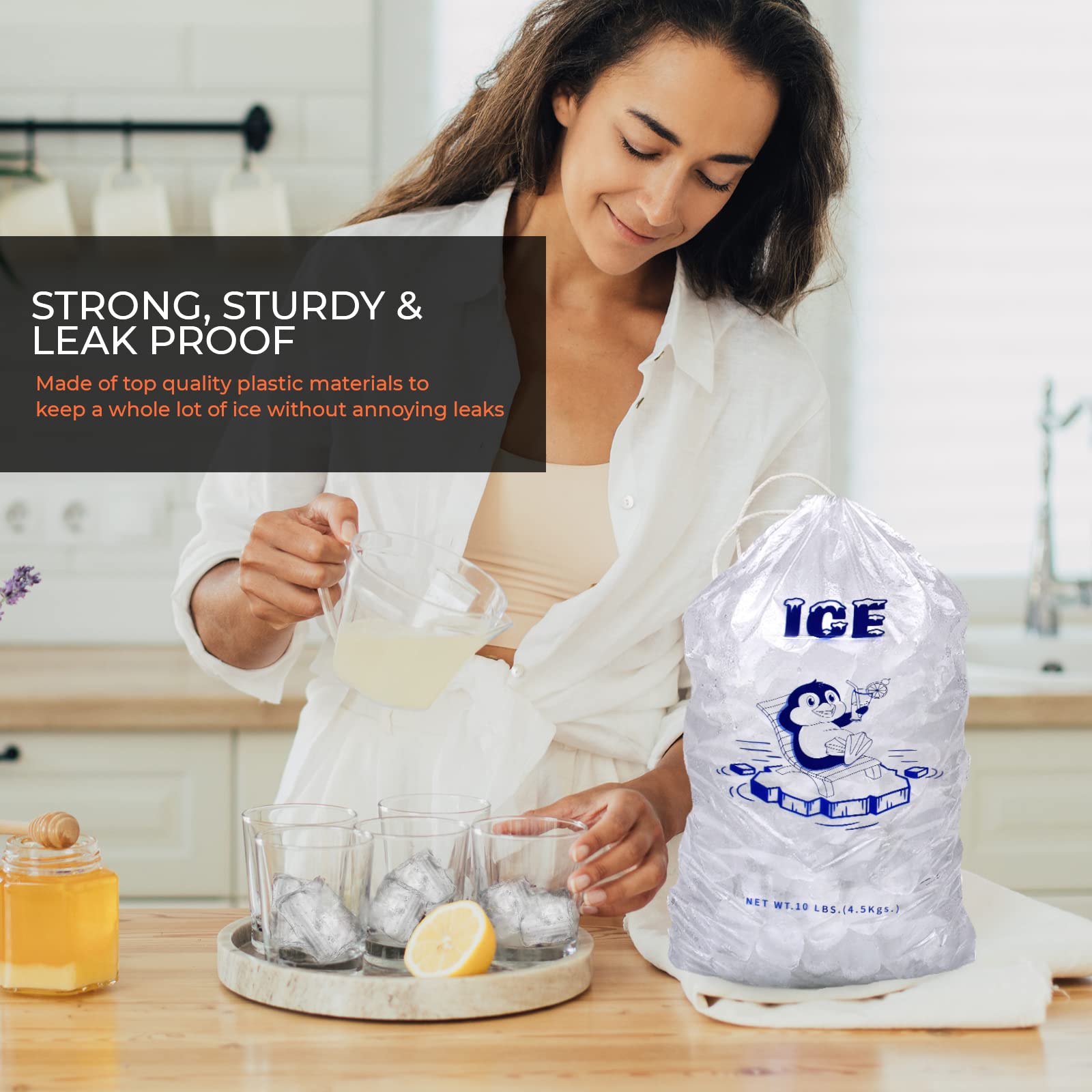 10pcs Ice Bag Durable Drawstring Closure Pack Storage Bags For BBQs Camping Food Stalls Refillable Ice Cubes Bags