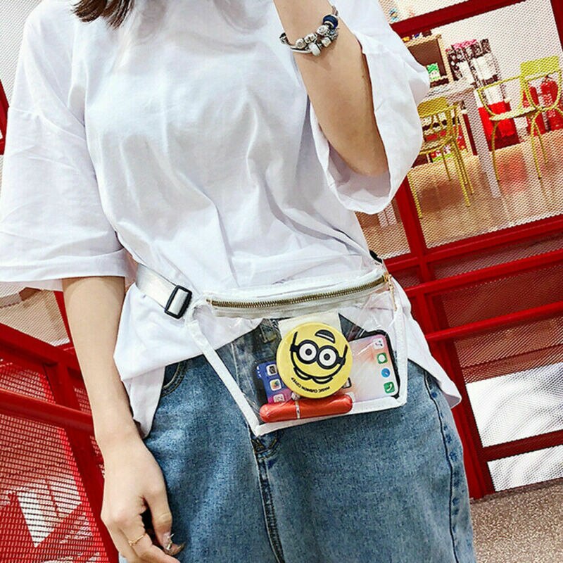 3 farver kvinder klar gennemsigtig pvc lynlås cross body talje pakker kvindelige piger fanny pack pung talje pack bælte bum bag