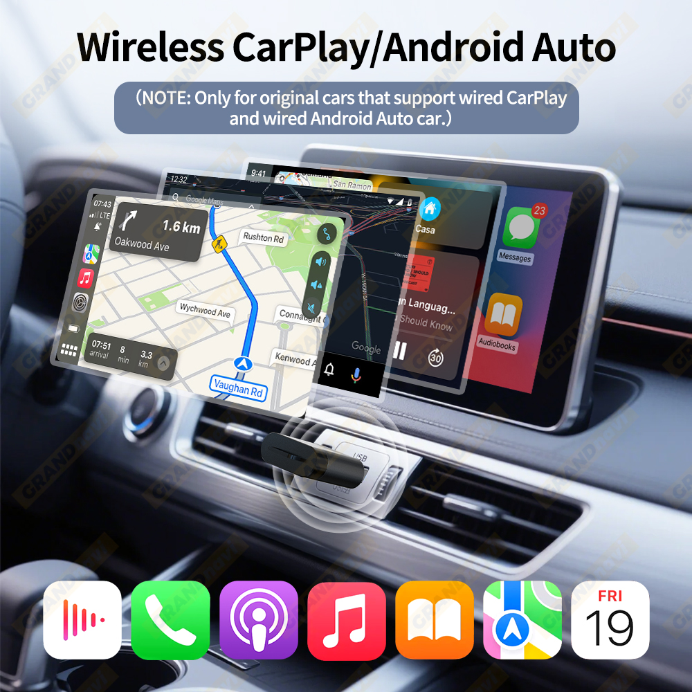 Trådbunden till trådlös carplay android auto 2 i 1 miniadapter 5 ghz wifi 5 lämplig för 98%  av original trådbundna carplay/autobilar